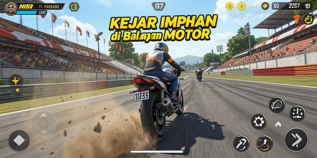 Gameplay balapan motor yang seru dan mendebarkan.