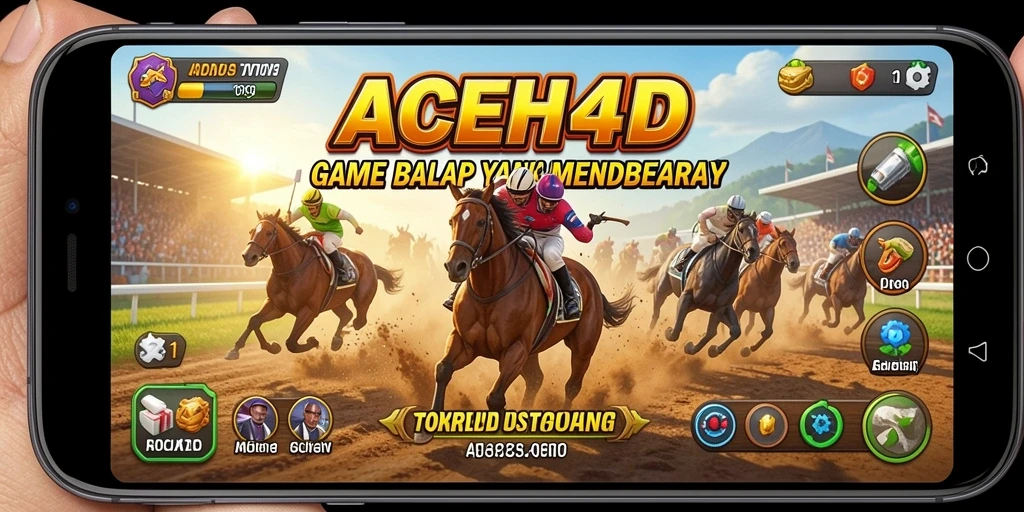 Screenshot gameplay ACEH4D menunjukkan mobil balap melaju kencang di trek.