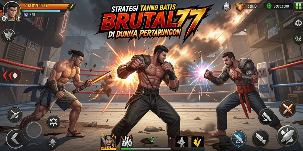 Tampilan gameplay mendebarkan dari BRUTAL77 yang menggambarkan aksi pertempuran dan strategi.