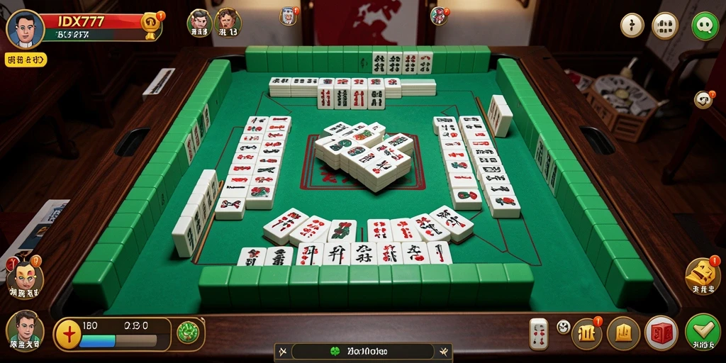 Screenshot gameplay IDX777 yang menampilkan suasana permainan Mahjong yang menarik.