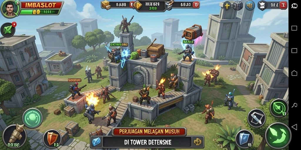 Tangkapan layar gameplay mendebarkan dari IMBASLOT Tower Defense.