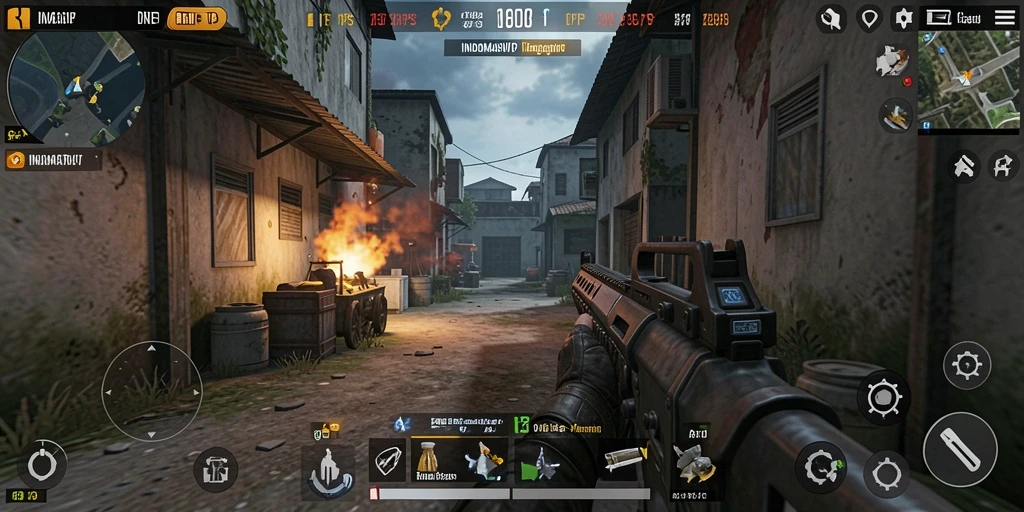 Tangkapan layar gameplay INDOMAREVIP dengan aksi seru di medan perang.
