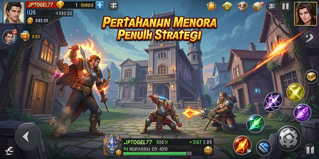 Screenshot utama JPTOGEL77 menampilkan aksi strategis dan menara pertahanan.