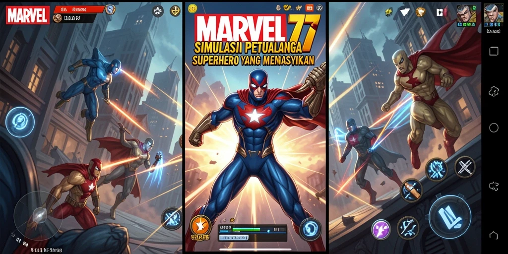 Screenshot gameplay MARVEL77 memperlihatkan aksi seru superhero.
