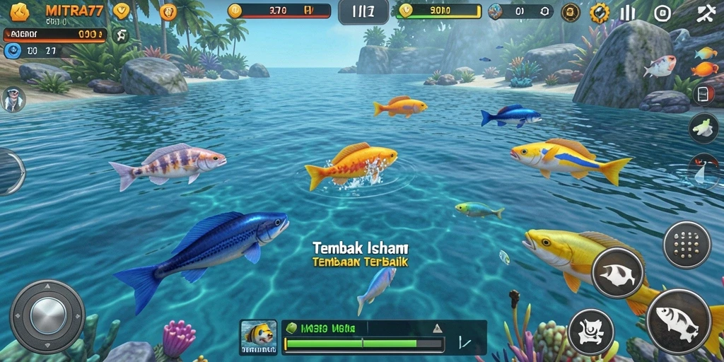 Tampilan gameplay seru dalam MITRA77 saat menembak ikan.