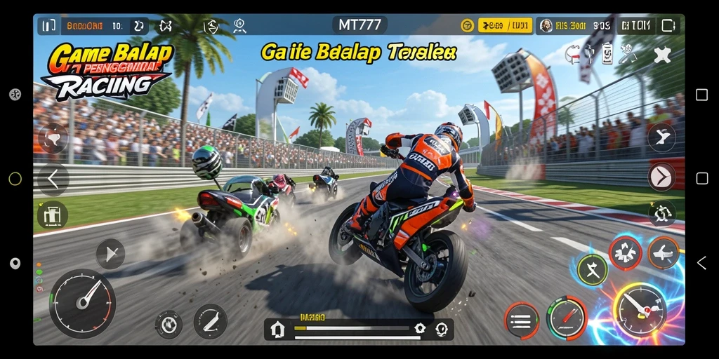Gameplay seru dari MT777 saat balapan di trek yang menantang.