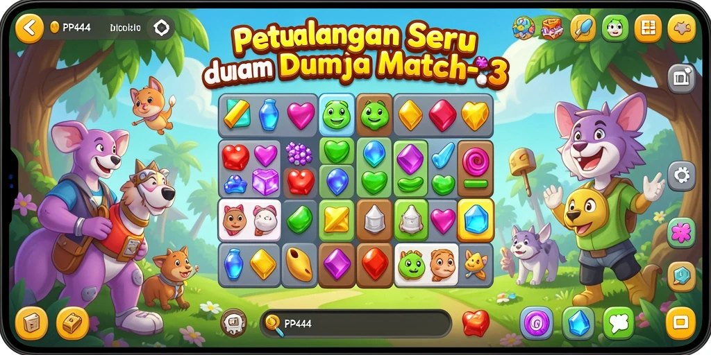 Tangkapan layar gameplay PP444 memperlihatkan aksi mencocokkan item Match-3.
