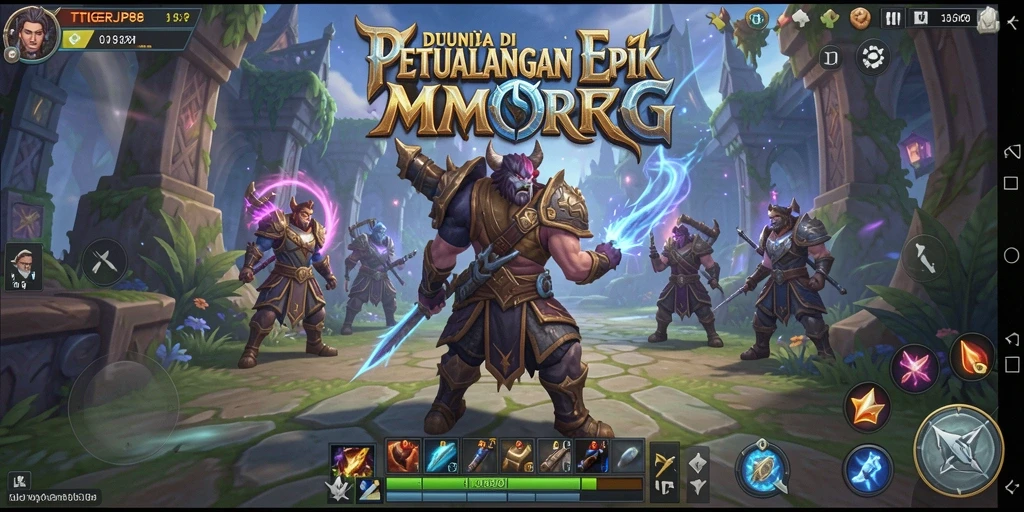 Screenshot utama TIGERJP88 menampilkan aksi pertempuran mendebarkan di dunia MMORPG.